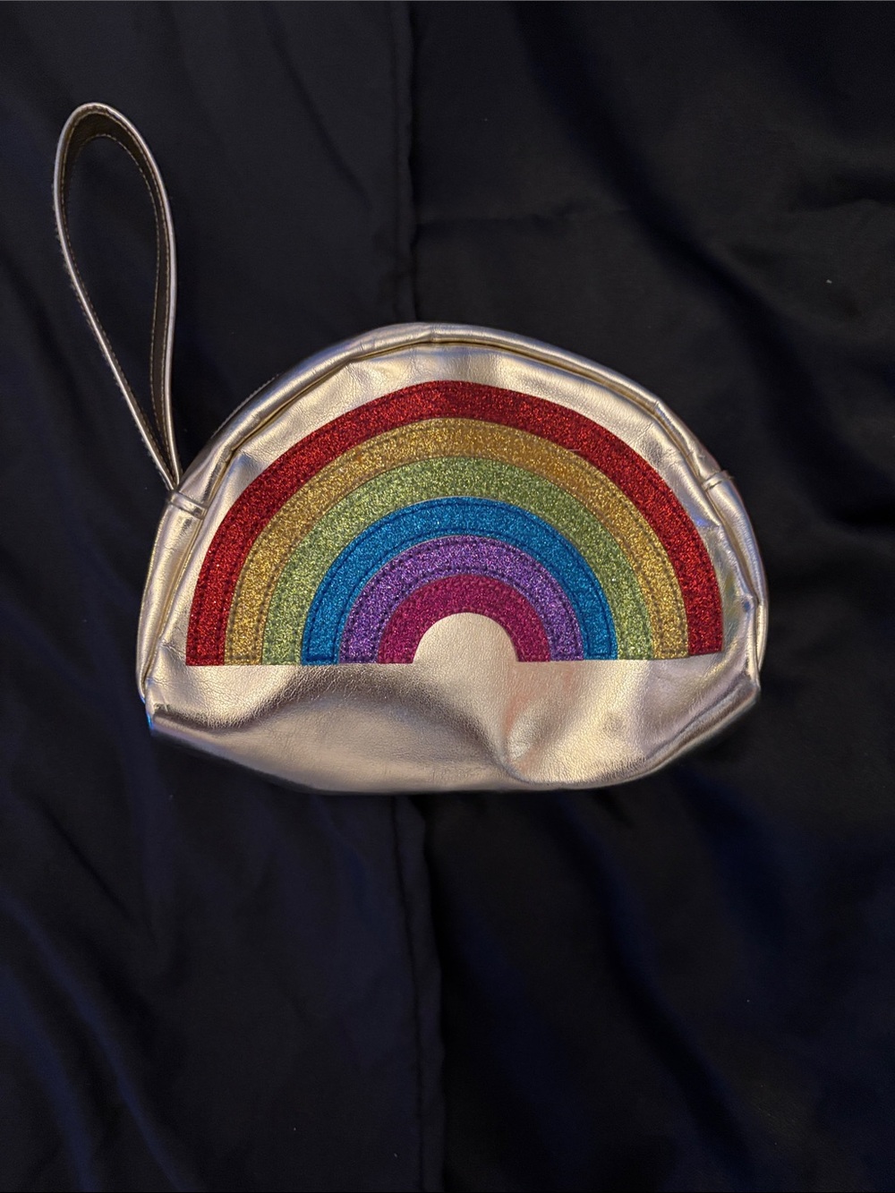 Kids Metallic Rainbow Wristlet Pouch - Silver